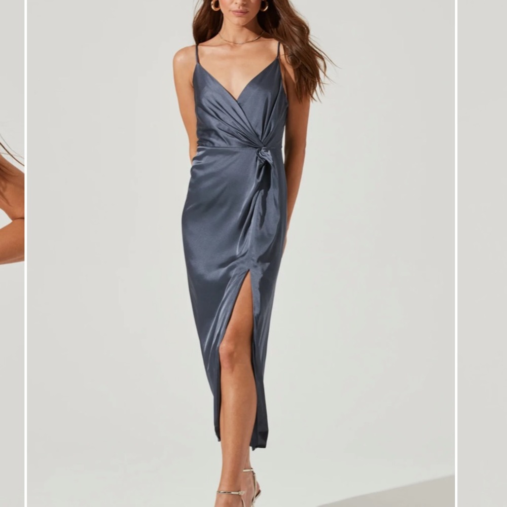 ASTR Twist Front Satin Dress slate blue